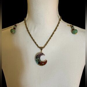 Gemstone Moon Necklace and Earrings Set